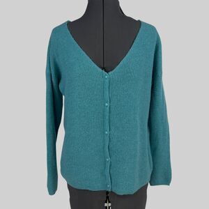 Sezane Barry Cardigan Medium Dusty Teal Mohair Alpaca Blend Made in Italy